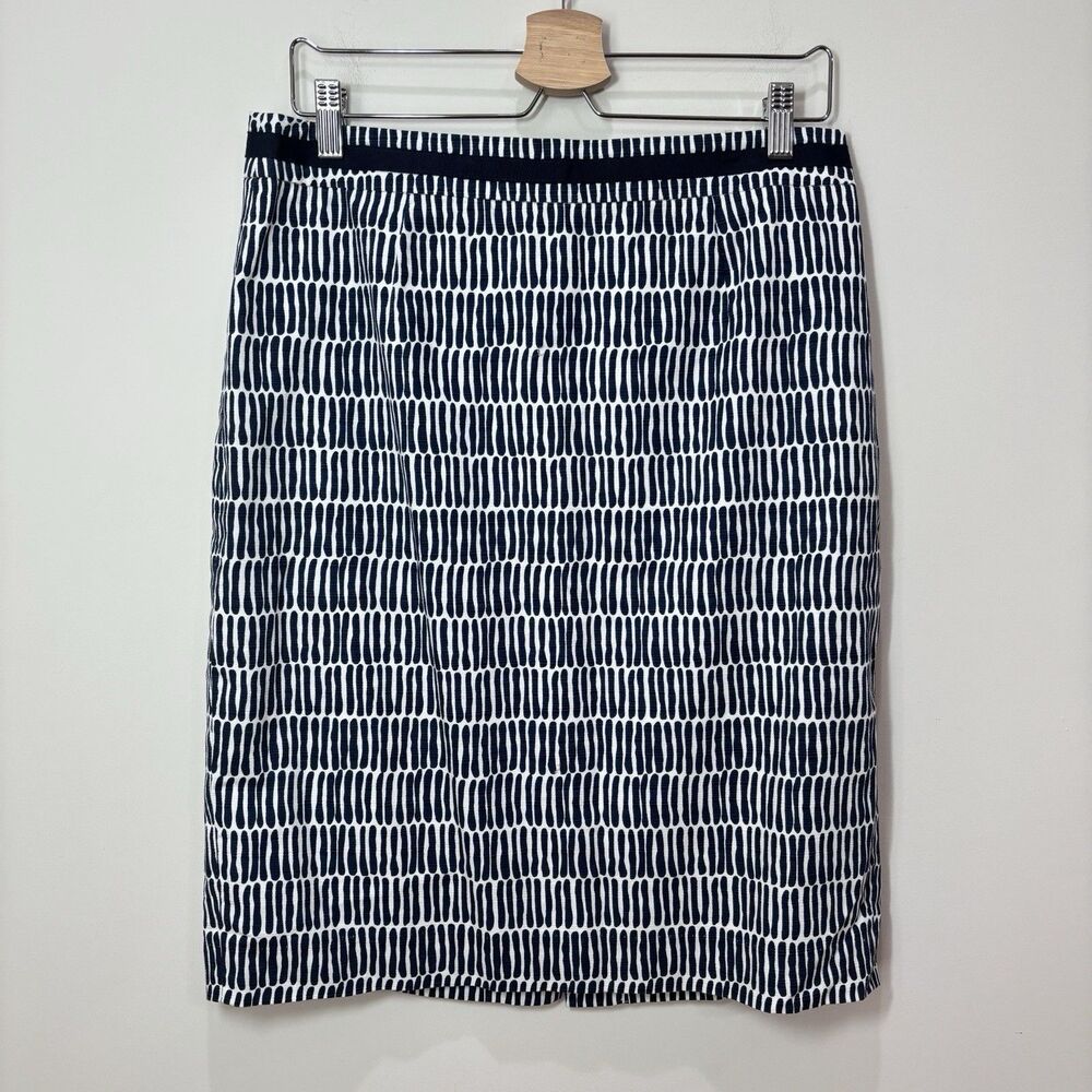 BODEN Pencil Skirt Women 10R Navy Blue Geometric Print Career Preppy Corporate